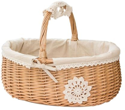 Panier À Provisions en Osier Panier De Pique Nique Panier Pique Nique Osier Panier De Rangement Portable Corbeille De Fruits Osier Panier À Fleurs en Rotin Tressé,25 X 19 X 13 Cm