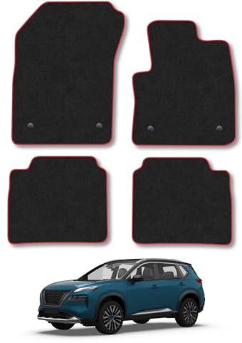 Nissan X-Trail E-Power (2022+) Car Mats Accessories Tailored Fit Carpet Floor Mats Non Slip Red Trim Accessory Compatible Front Rear Set Anti Slip Backing Custom Fit Hand-Finished Full Coverage Clips