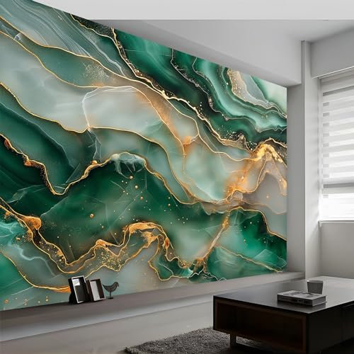 Wall Mural Emerald Green Photo Wallpaper Mural 350 x 256 cm (WxH), Marble Abstract Luxury Art Photo Mural Decor for Living Room, Bedroom, Office and Kids Room, Easy to Install