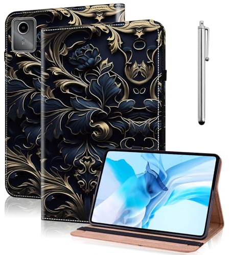 TUOLISG Case for Lenovo Idea Tab 11 inch (2025)/Lenovo Tab M11 11-Inch 2024, PU Leather Flip Cover with Stand Functional Card Slot and Elasticized Closure, Blue flower