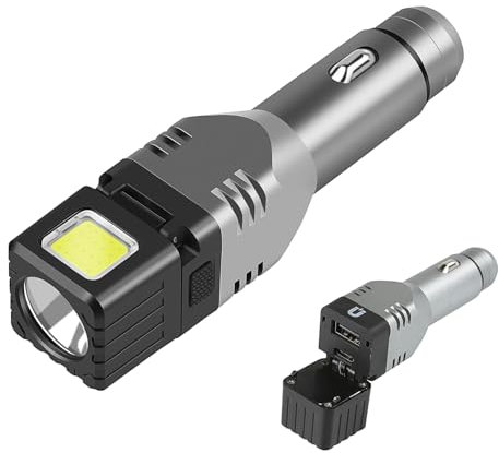 WINDFIRE Car Charger Flashlight, 12V Car Plug in Rechargeable Flashlight with 4 Lighting Modes, Cigarette Lighter Flashlight for Car, Charge in Car Emergency Small Flash Light