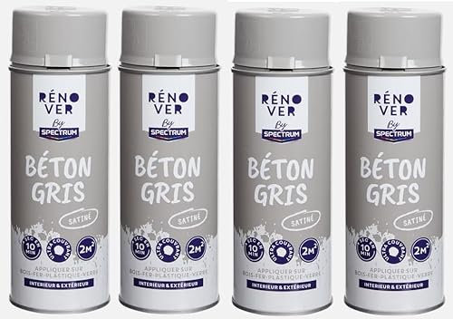 4 Bombes Aérosol - Peinture GRIS BETON - 4x400ml - verre alu plastique bois métal - 408