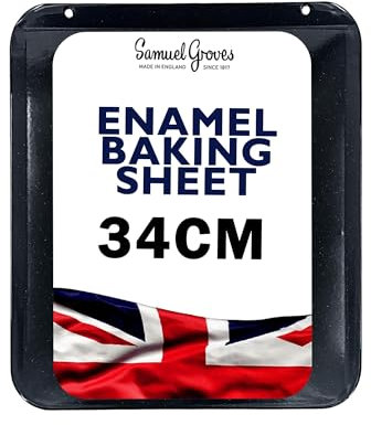 Samuel Groves UK Made Vitreous Enamel Roasting/Baking Tray Sheet, Baking Tray, 34cm Baking Sheet, Baking Cookie Sheet, Brownie Sheet, (34cm Slide Off Baking Sheet)