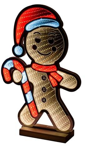Star-Max LED Lebkuchenmann Infinity Effekt, Weihnachtsdekoration für Innenbereiche, beidseitig beleuchtet, inkl. Timerfunktion, 3m Zuleitung und Standsockel, 201 SMD LEDs, Höhe 40cm