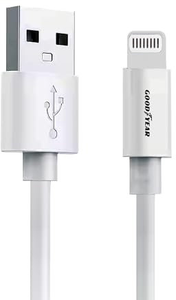 Goodyear Câble USB Vers Lightning 2,0, 100 cm, pour Iphone 14, 14 Plus, 14 Pro, 14 Pro Max, 13, 13 Mini, 13 Pro, 13 Pro Max, 12, 12 Mini, 12 Pro, 12 Pro Max, Se, 11 Pro, 11 Pro Max