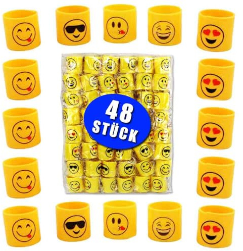 BEMIRO 48 Stück Treppenläufer Spielzeug Happy Face – im Set, 3,5 cm Durchmesser, 5 niedliche Emoji-Motive, 90er Jahre Spielspaß