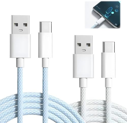Colaren 2PCS 2.0M Usb C Charger Cable, Braided Phone Charger Cable 120W 6A Fast Charging, Grey + Blue