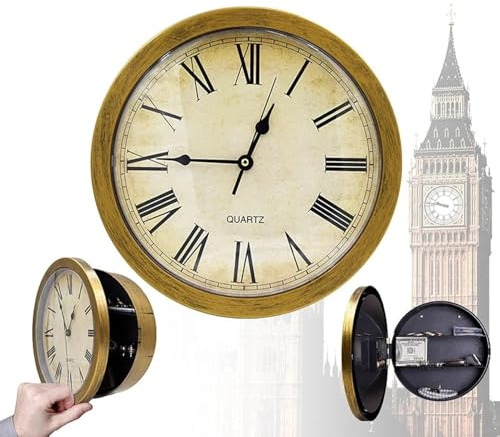 VIFERR Wanduhr Safe, Geheime Fach Wanduhren Vintage Dekor Uhr Safe Container Box für Schmuck Bargeld Wertsachen