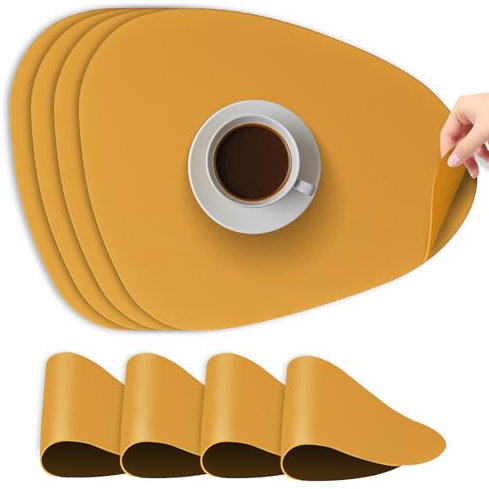 WearLegend Tischset Abwaschbar,Tränenförmig Leder Platzdeckchen Platzset Abwischbar und Wasserdicht Tischsets rutschfest Tischset Lederoptik (Orange, Oval-4er Set)