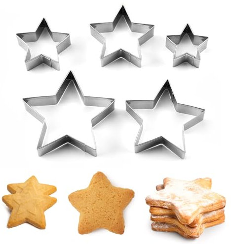 5 Stück Ausstechformen Sterne, Edelstahl Ausstecher Sternform, Sterne Ausstecher Set, Keksausstecher Kit für DIY Fondant, Kuchen, Desserts, Kekse, Plätzchen (Stern)