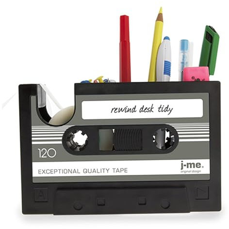 Porte-stylo, 6,6x4,3x2,1 pouce Organisateur de stylo en plastique avec distributeur de ruban, porte-stylo de style cassette pour bureau, crayons, pinceaux, effacements et autres petits gadgets