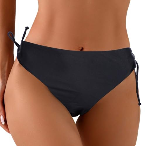 Bas de Bikini Sexy pour Femme, Maillot de Bain de Plage, Slip, Bikini à Nouer sur Le côté, Maillot de Bain Taille Haute (FR/ES, Alpha/Lettres, Grand, Taille Normale, Taille Normale, Noir)