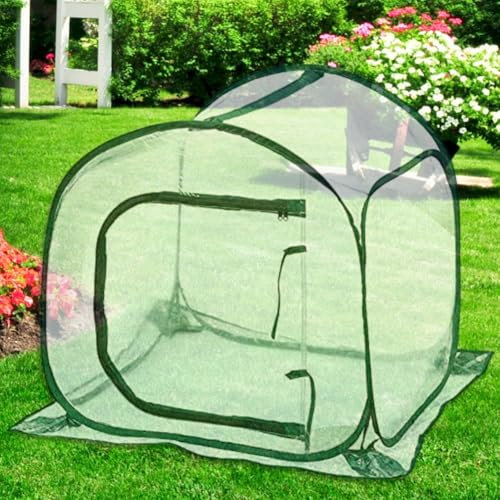 Gewächshausabdeckung, transparentes Gartenhaus mit aufrollbarem Fenster für Pflanzenwachstum, 80 cm H x 80 cm B x 80 cm L