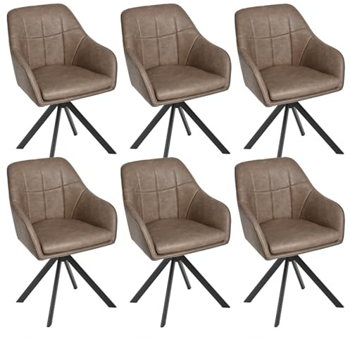 Goeurvant Esszimmerstühle drehbar mit Armlehne 6er Set Küchenstuhl drehbar Polsterstuhl Drehstuhl Esszimmer aus Kunstleder mit Metallbeine für Esszimmer Küche Büro, Dunkelbraun