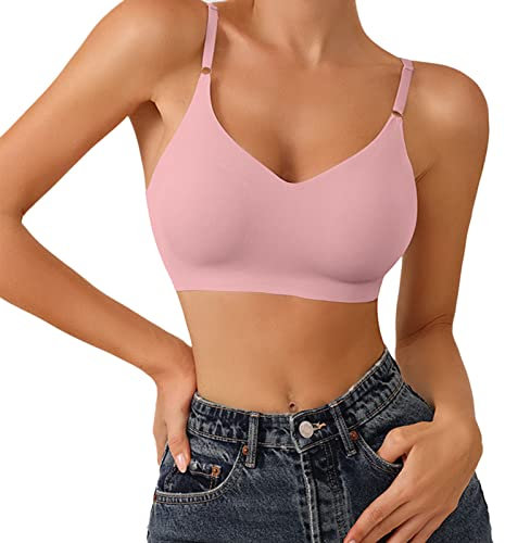 Generisch Et ensemble soutien-gorge triangle confortable, légèrement doublé, sans couture, sans fil pour femme bustiers femmes, Rose, XL