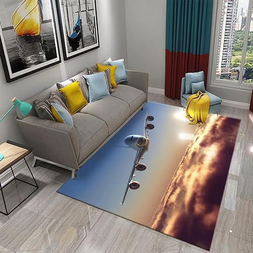 Kinderteppich 3D Flugzeug Indoor Rutschfester Teppich, Weicher Flanell, Wohnzimmerteppich Junge Teenager Schlafzimmer Teppiche 60 X 90 cm - Leicht Zu Reinigen -63392656454