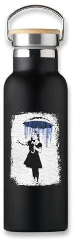 Banksy Girl with Umbrella in The Rain Vacuum Flask, Eco Bottle, Coffee Thermal Cup