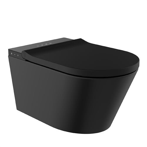 Schütte CESARI Dusch-WC spülrandlos, Toilette mit Bidet-Funktion und WC-Sitz mit Absenkautomatik Gesäßdusche und Ladydusche inklusive Fernbedienung mit einstellbarer Wassertemperatur, Schwarz