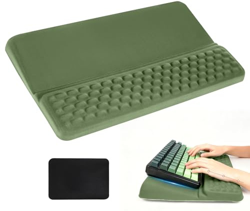 Ergonomischer Tastaturständer mit Handballenauflage, Integrierter Keyboard Ständer mit einstellbarem Neigungswinkel, Memory-Schaum & Massagetextur, für Büro, Gaming, Zuhause, Avocadogrün inkl. Mauspad