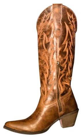 Générique Stivali con tacco alto da donna – stivali a gambo lungo casual stivaletti alti donna tacco quadrato stivaletti larghi scarpe casual chic ed eleganti scarpe piatte, marrone, 37 EU