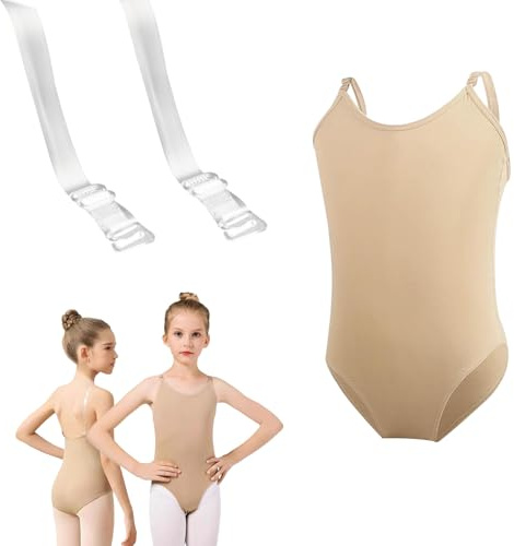 Azushwer Nude Leotard for Girls, Ballet Leotards for Girls Gymnastics Leotards for Girls Nude Camisole Leotard Dancewear Dance Undergarment for Girls with Adjustable Strap&Clear Strap