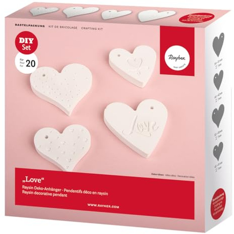 Rayher BP Raysin Deko-Anhänger Love, 4 Motive, Raysin für 20 Anhänger, 34484000