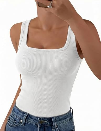 Aottori Canotta Donna Scollo Quadrato Aderente Slim Fit | Estiva, Canottiera, Elegante Basic, Tank Top, Senza Maniche, Sottogiacca a Maglia Casual Sexy