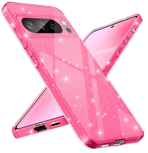 Paitech Glitter Cover per Google Pixel 8 Pro con Protezione Fotocamera, Custodia Glitter Silicone Morbido TPU Protezione Case, Sottile Antigraffio Antiurto Antimpronta Cover, Rosa