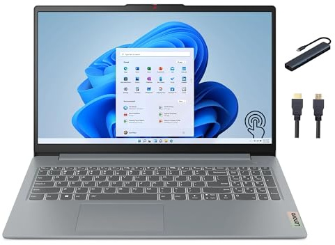 Lenovo IdeaPad Slim 3 15.6 inch FHD Touchscreen Laptop, AMD Ryzen 5 7520U, 8GB DDR5 RAM, 1TB SSD, Win11 Home, AMD Radeon 610M, Wi-Fi, Copilot AI, Artic Grey with TGY Accessories