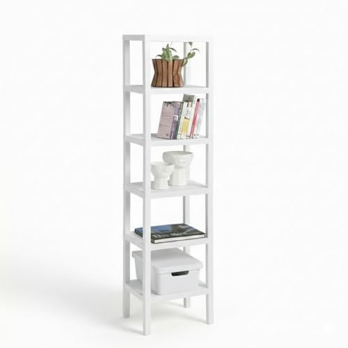 DIVCHI 6 Tier Side Table Bedside Storage Rack for Small Spaces | Display Rack | Kitchen Side Stand | Living Room Organiser | Bedroom Bookshelf | Space-Saving Shelving Unit | White | 25 × 30 × 145 cm