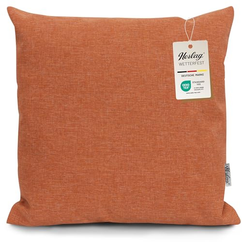 Herlag Sunny Outdoor Dekokissen 50x50cm – wetterfest & UV-beständig – waschbarer Bezug mit Reißverschluss – inkl. Innenkissen – Zierkissen für Balkon & Garten – Gartenkissen für draußen – Orange