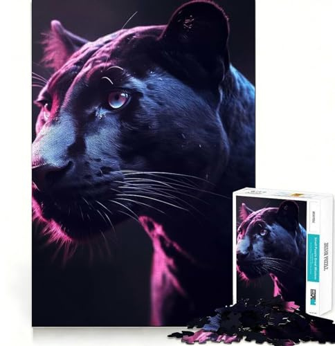 1000-teiliges Puzzle für Erwachsene,Schwarzer Panther,Pink,Leicht,Eng anliegend,Denkspiel,Geschenk,Entspannende Spielzeit,Geburtstagsspaß (38x26cm)