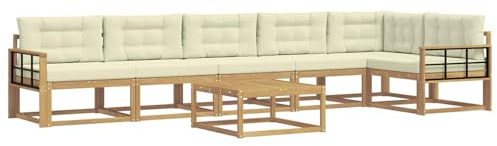 vidaXL Outdoor-Sofagarnitur 7 pcs Weiß und Creme 79 x 79 x 37 cm, Moderne Garten-Sofa-Ecke, wetterfestes Set, modulares Lounge-Möbel, ergonomisch & Akazien-Stil