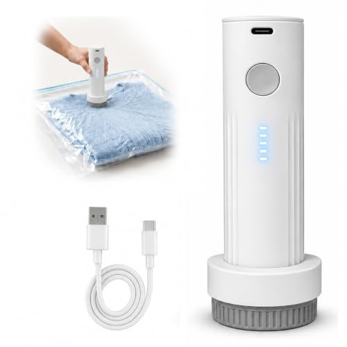 Bomba de vacío eléctrica inalámbrica para bolsas de almacenamiento, recargable por USB-C, mini bomba de aire portátil para ropa, ropa de cama, viajes y almacenamiento de temporada, compatible con