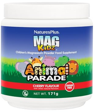 NaturesPlus Animal Parade MagKidz, Cherry Flavor - 0.38 lb - Children's Magnesium Powder Supplement - Bone & Muscle Health Support - Gluten Free, Sugar Free - 45 Servings