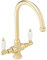 ENKI, Dorchester, KT061, Gold Polished Ceramic Dual Flow Kitchen Sink Mixer Tap for Basin, with Twin White Levers Swivel Spout Perfect for Double Bowl Sinks, Easy Safe to use Drip Free Ceramic Valve
