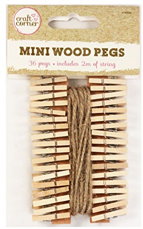36 Mini Wooden Pegs with 2m of Jute String Christmas Cards Photos Notes