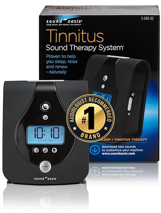 Sound Oasis Tinnitus Sound Therapy System, 24 Dr. Developed Sounds, Manage Tinnitus, Sleep Enhancement Lulls You to Sleep, Ear Ringing & Noise Relief, Privacy, Alarm w/Chime, Auto-Off Sleep Timer