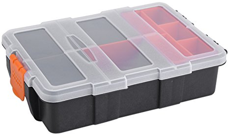 Plastic Heavy-duty Tool Storage Box Organizer 11 Slots Two-layer Components Storage Case, Black and Orange