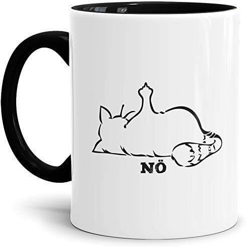 Tassendruck Katzen-Tasse mit Spruch Nö - Cat/Tier/Geschenk-Idee/Fellnase/Innen & Henkel Schwarz