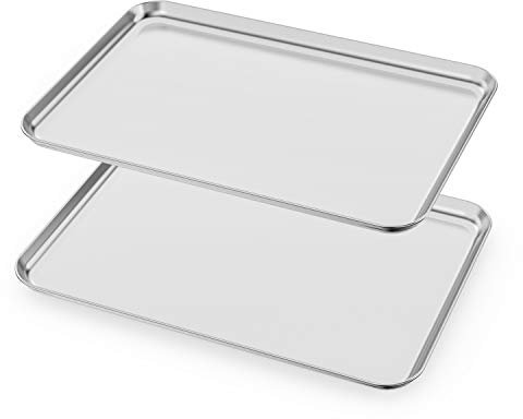 Set di 2 teglie da forno HKJ Chef per biscotti, 2 pezzi in acciaio inox e teglie da forno per tostapane, dimensioni rettangolari 50 x 35 x 35 cm (lunghezza x larghezza x altezza), atossiche, sane e