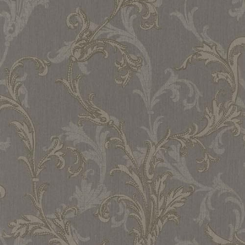 Casa Padrino Barock Textiltapete Grau/Silber/Braun 10,05 x 0,53 m - Hochwertige Wohnzimmer Tapete im Barockstil