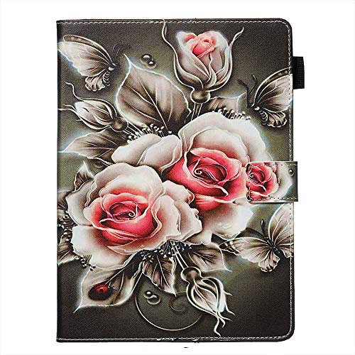 AIFILLE Coque en Cuir Compatible avec Étui Tablette Samsung Tab A 7 Pouces 2016 T280/T285 Fleurs Rose Blanche Motif Poche Femme Housse Antichoc Protection Bumper avec Flip Support Stand Fonction