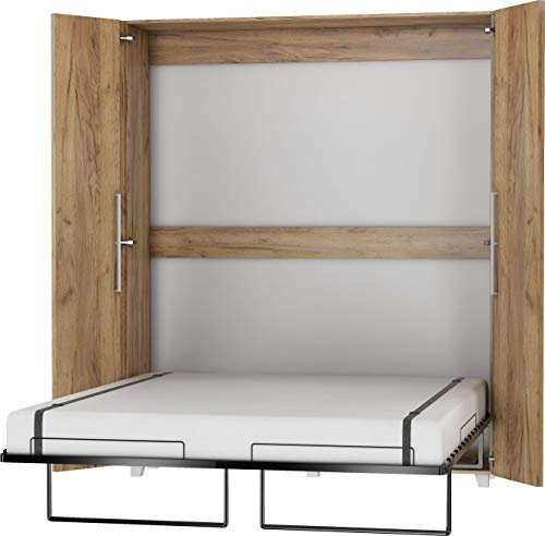 FurnitureByJDM Schrankbett 160x200 cm – Vertikales Klappbett für Platzersparnis – Kompaktes Klappbares Bett im Schrank – Teddy Wandbett (Eiche Artisan)