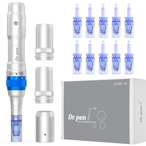 Dr.Pen A6 Microneedling Pen for Face and Body Mirco Needling Derma Pen for Scar Serum in 5 Speeds Depth Adjustable with 2 Backup Batteries and 10 Cartridges 36-Pin Wired & Wireless UK Plug