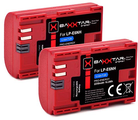 Baxxtar Pro LP-E6NH 2600mAh Batterie Pack, Compatible avec Canon R5 R5c R6 R6II R7 etc.