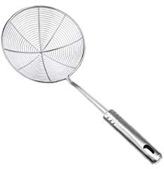 Araña de Acero inoxidable Colador Skimmer Skimmer colador sólido resistente al calor de la manija larga de cocina colador para freír los alimentos Skimmer Cuchara colador de plata 13 pulgadas