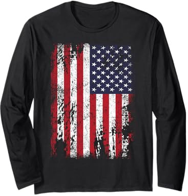 Distressed USA Flag Retro Vintage American Flag Women Men Manche Longue