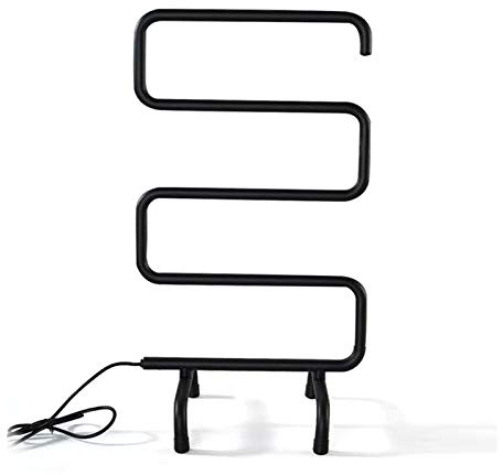 Bended Electric Towel Warmer Wall Mount & Free Standing Heated Towel Rack And Drying Rack Home Bathroom Stainless Steel Plug-In Heated Towel Rail,Black
