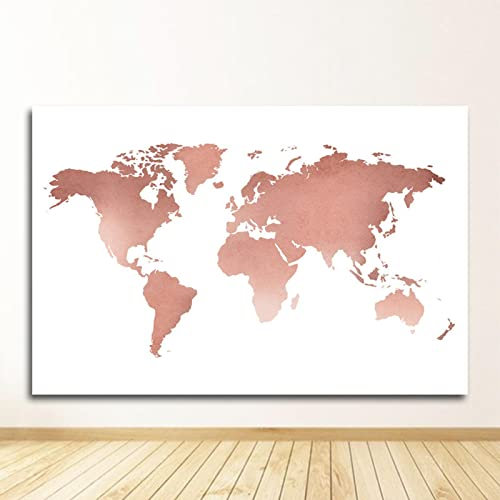 Malerei für Wohnzimmer Home Wall Art Bild Rose Gold World Map Print Office Decor Minimalismus Kunstwerk Poster Leinwand 60x90cm(24x35in Frameless)